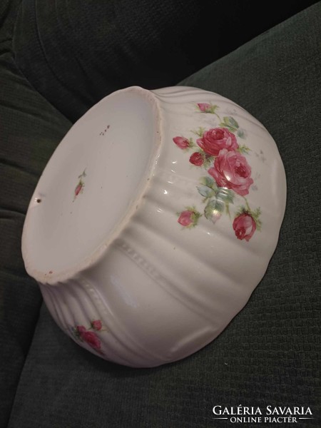 Old rose-colored large porcelain coma bowl and scone bowl