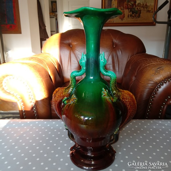 Art Nouveau-Art Nouveau majolica decorative vase / 44cm/
