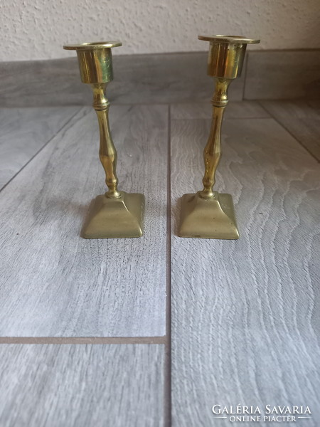 Pair of graceful antique copper candle holders (12 cm)