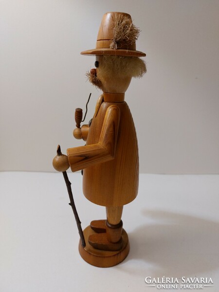 Smoking wooden figure old man 25 cm