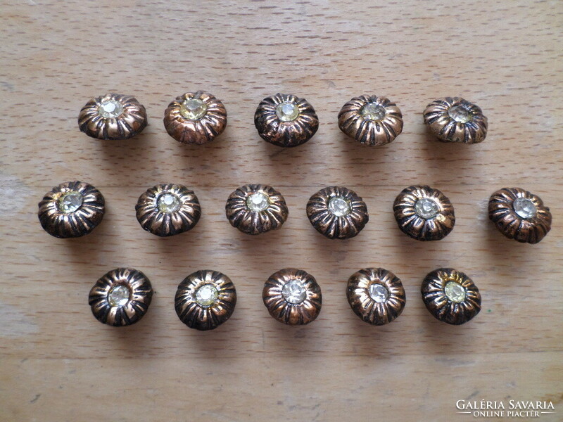 16 old copper metal buttons with rhinestones 12.5 mm
