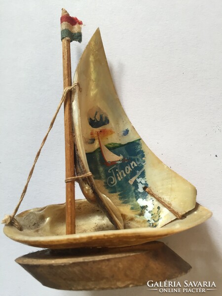 Régi, retró balatoni emlék vitorlás modell, hajó makett, ajándéktárgy-Tihany felirattal
