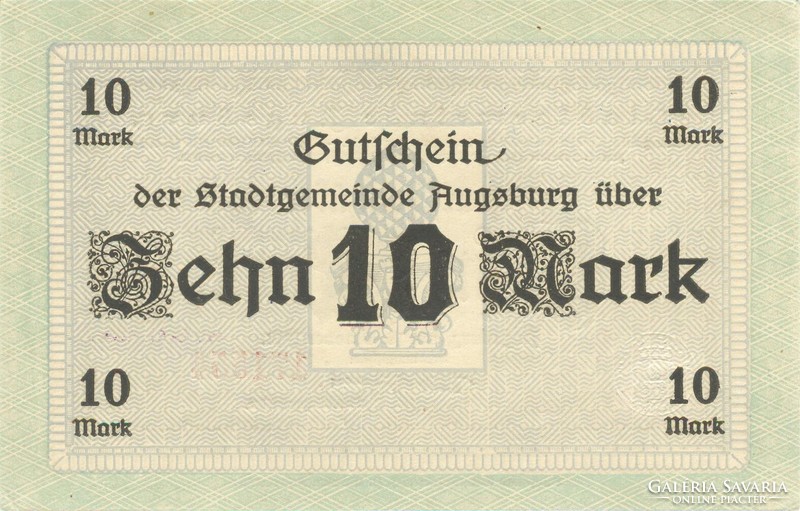 10 márka 1918.10.15. UNC Németország Augsburg