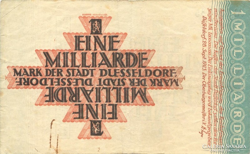 1 billion marks 1924.04.01. Germany düsseldorf reihe ii.
