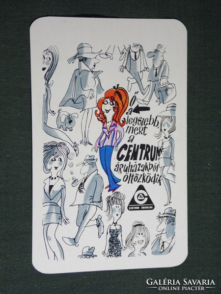 Kártyanaptár, Centrum áruházak, grafikai rajzos,humoros, női modell,1974,   (5)