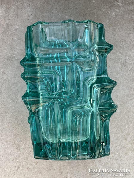 Vladislav Urban zöld Cseh üveg váza, Sklo Union