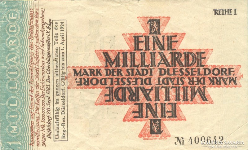 1 billion marks 1924.04.01. Germany düsseldorf reihe i.