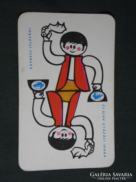 Kártyanaptár, Express utazási iroda, grafikai rajzos, reklám figura, 1974,   (5)