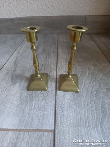 Pair of graceful antique copper candle holders (12 cm)