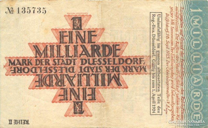 1 billion marks 1924.04.01. Germany düsseldorf reihe ii.