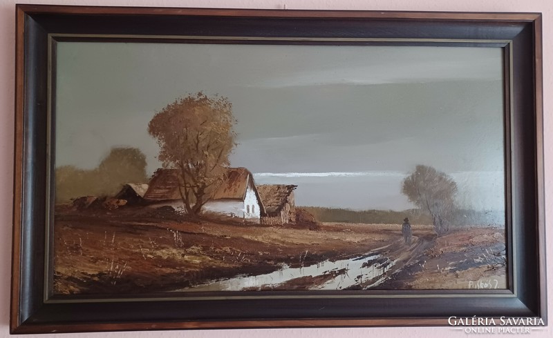Imre Puskás: on the hillside | 1990 | 50x90 cm oil painting with frame