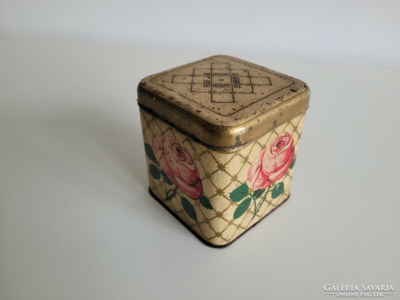 Old pink metal box Frank coffee box tin box with rose pattern