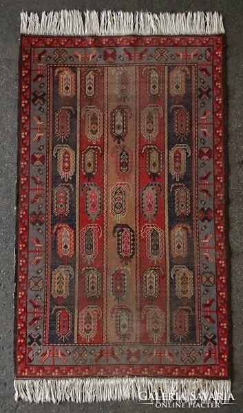 1K978 old red blue handwoven oriental bird pattern rug 107 x 206 cm