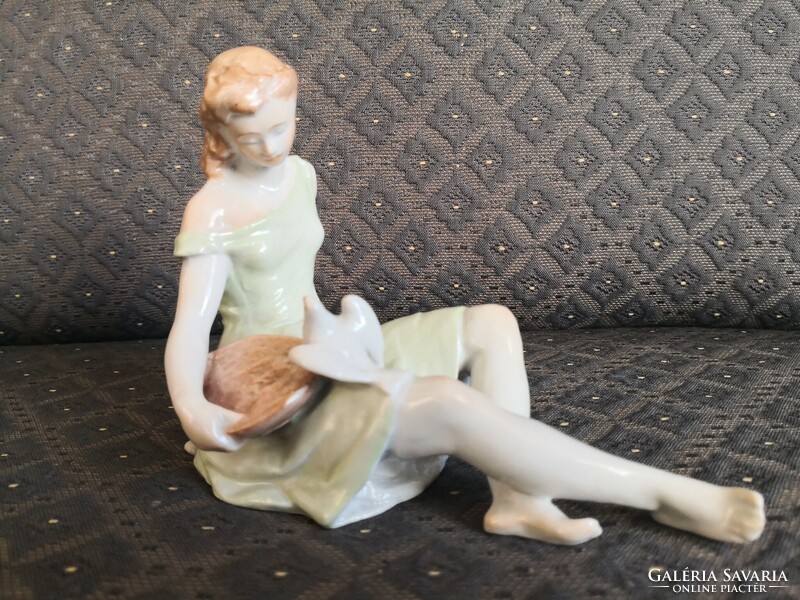 Lifelike Cinderella with a dove rushing to her aid, Köbánya porcelain