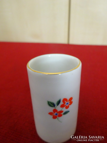 Raven Háza porcelain mini vase, with red flowers, height 5 cm. Jokai.