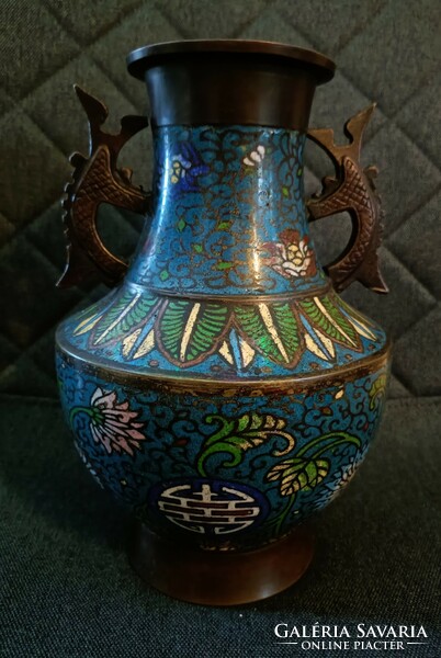 Antik Japán bronz váza, champlevé/cloisonne! XVIII-XIX. századi, Da Ming Xuande Nian Zhi.....