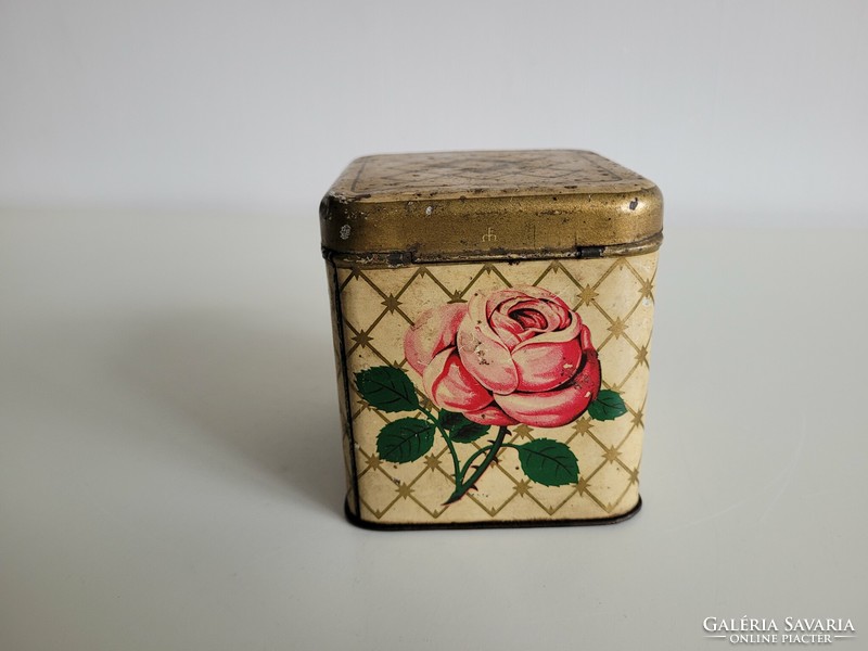 Régi rózsás fémdoboz Franck kávés doboz rózsa mintás pléhdoboz