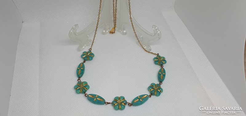 Genuine Czech Uranium Glass Bracelet-Necklace-Earrings Set #24003
