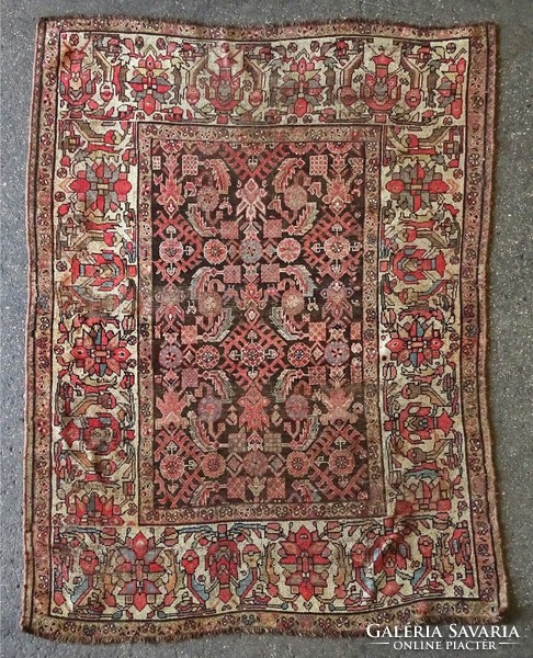 1L011 antique ~1870 brown hand-woven oriental Persian carpet tapestry 135 x 183 cm