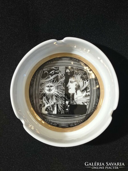 Hollóházi Saxon endre porcelain ashtray in the sunlight. From his creation