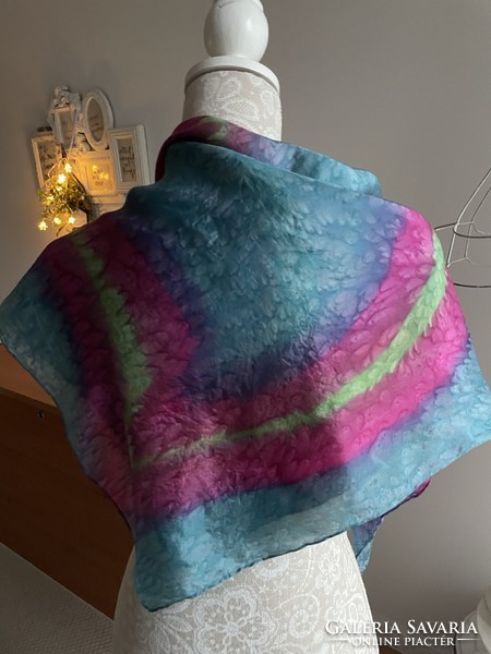 Pazar, kézzel festett pille könnyű selyem kendő finom színekkel 83*83 cm, 100% silk