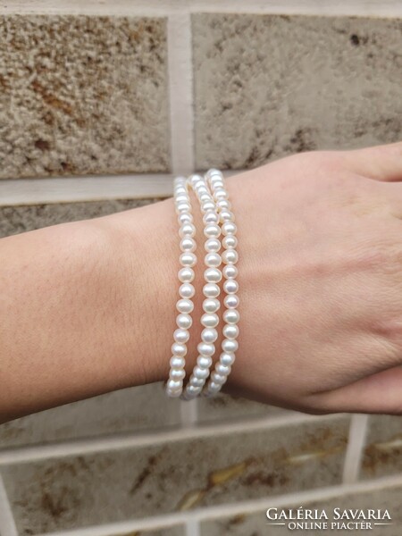 Antique 14k clasp 3-row true pearl bracelet (2)!
