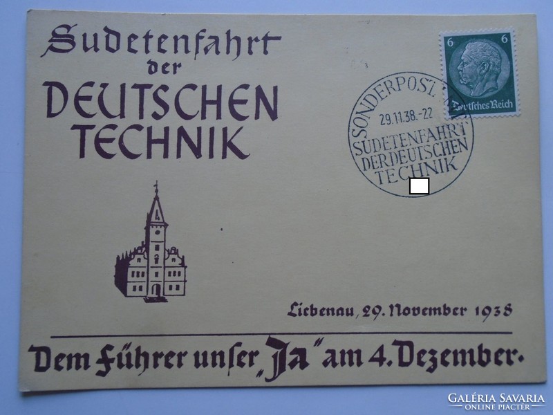 D200546 German Empire 1938 propaganda postcard - liebenau sudetenfahrt -führer dec 4 elections
