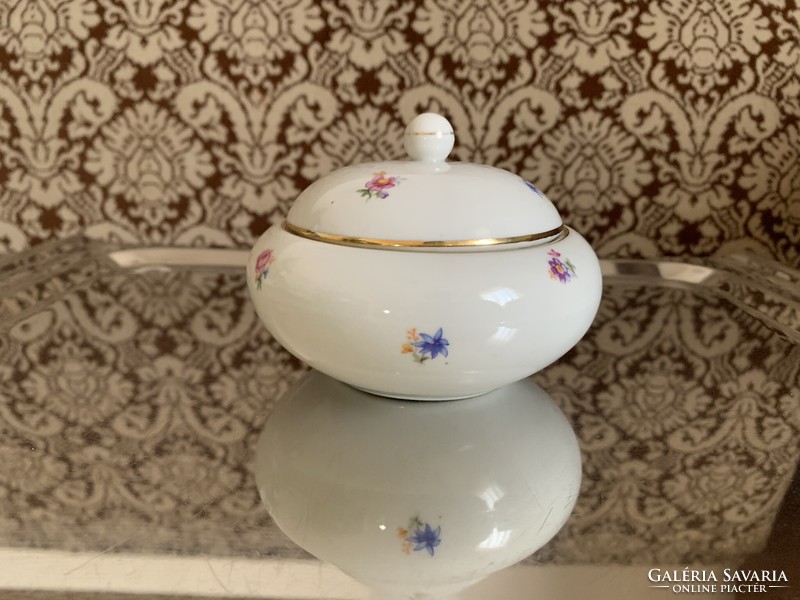 Kispest porcelain bonbonier floral sugar bowl 10x12 cm