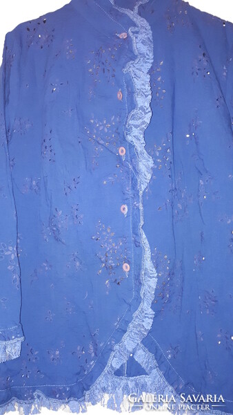 OP-ART kék madeirás női blúz, felső ( M-es )