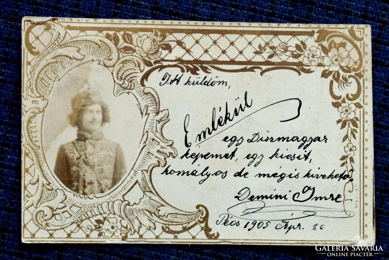 Antik egyedi  fotó  képeslap - ifjú díszmagyarban   1905ből       Sérült lap!