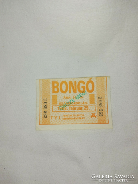 Bongo 20 ft lucky ticket, February 29, 1992. Draw