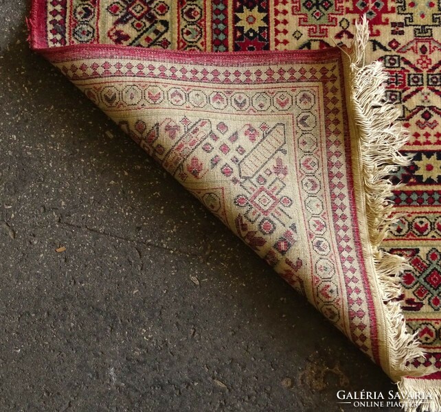 1K976 old burgundy machine-woven shiraz pattern connecting rug 110 x 223 cm