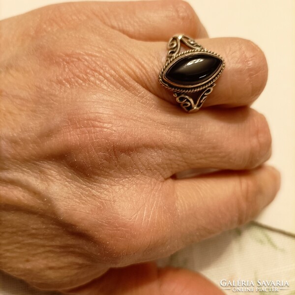 Old silver ring with black onyx stones