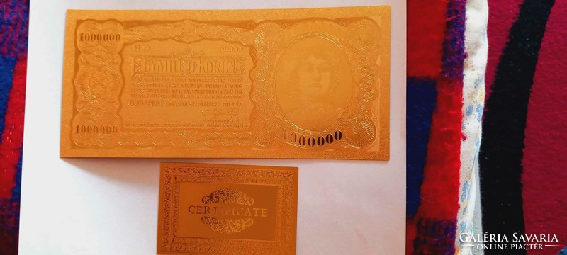 One million crowns - gold-plated, plastic fantasy banknote. HUF 800.