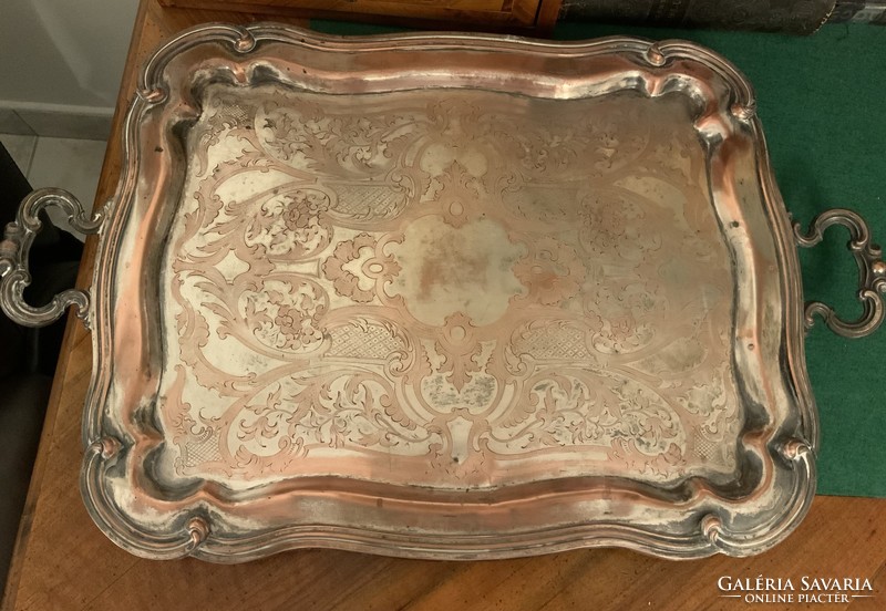 Antique silver-plated copper tray
