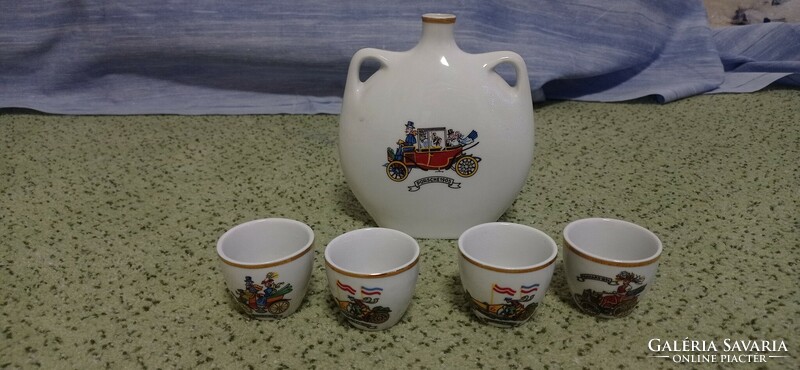 Zsolnay set. Zsolnay brandy cup. Oldtimer car driver. 4 Zsolnay cup, cup.