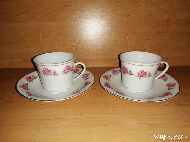 Pair of rose-patterned porcelain coffee cups (14/k)