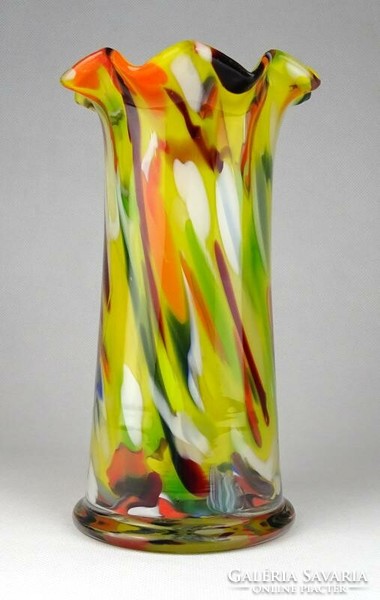 1H625 Régi muránói citromsárga fújtüveg váza 18 cm