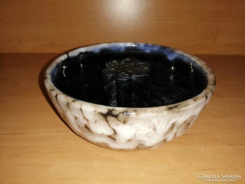 Retro Hódmezővásárhely ceramic ikebana vase - dia. 14 cm (3p)