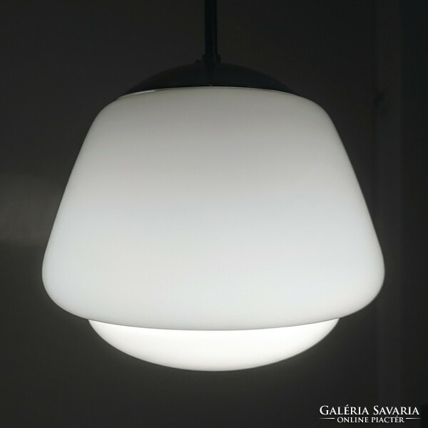 Bauhaus - art deco ceiling lamp renovated - special shaped milk glass shade