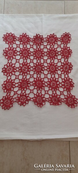 Red hand crocheted tablecloth