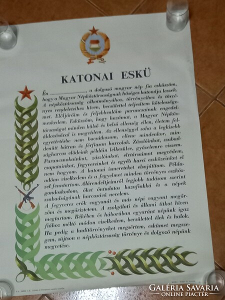 A large-scale poster of the military oath of the Hungarian People's Army from 1969! 50X68cm.