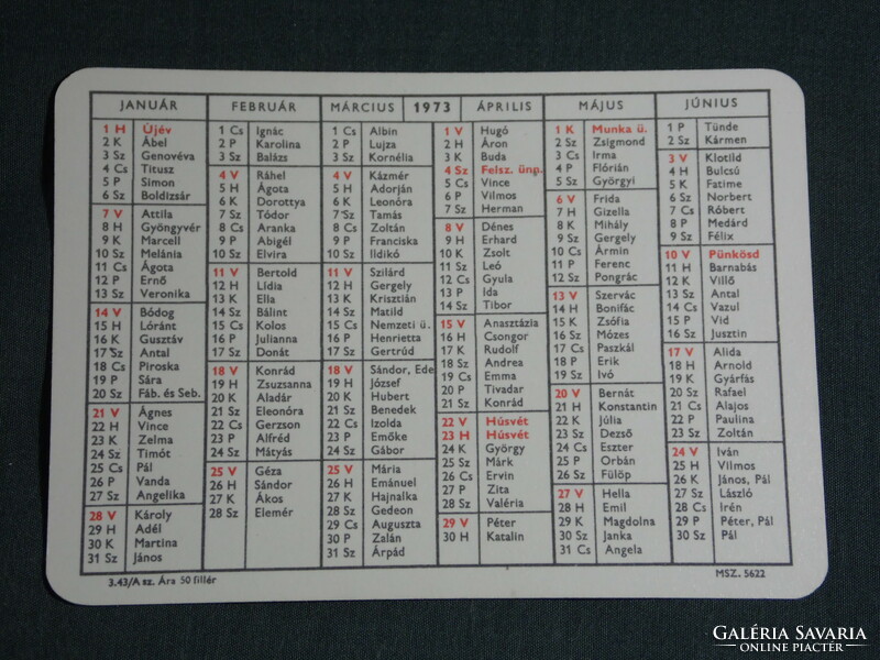 Card calendar, paper stationery shops, name date, 1973, (5)