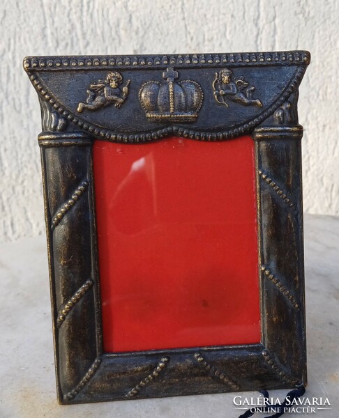 Beautiful table photo frame, mirror frame made of copper, decorative crown.