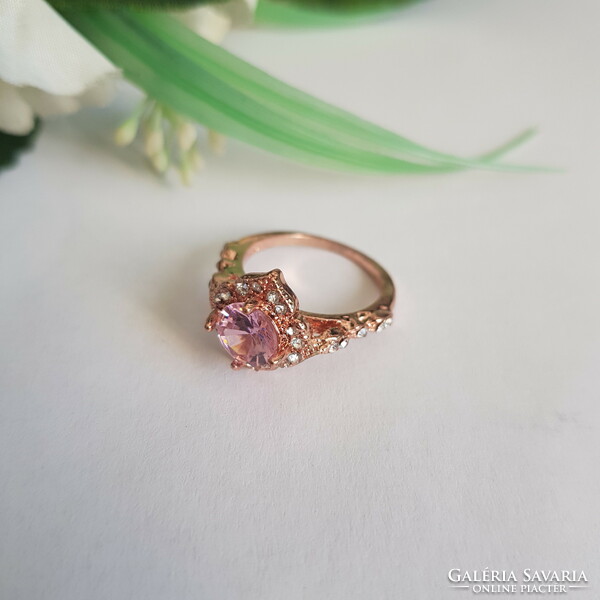 Brand New 925 Sterling Silver Ring With Pink Crystal Rhinestone Rosegold - US Sizes 6 and 8
