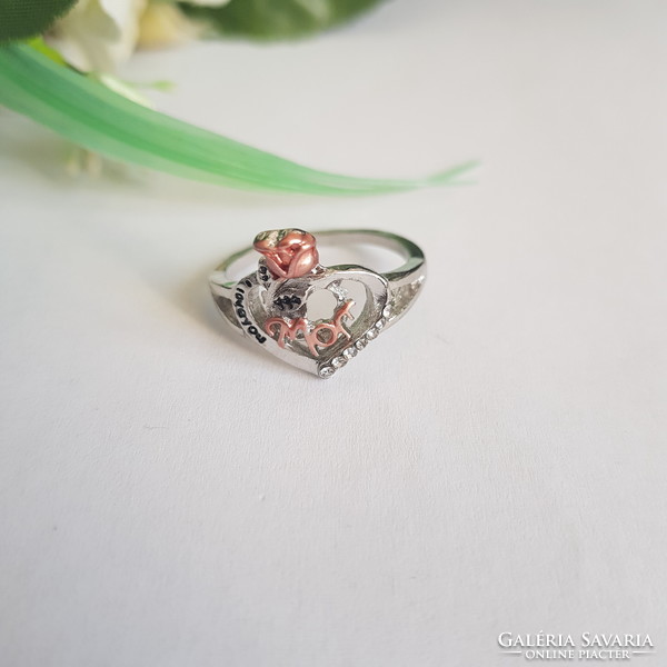 New ring with rhinestones, decorated with hearts and roses, with inscription mom - usa 10 / eu 62 – 20mm