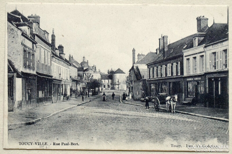 Antique photo postcard - street view of a small French town