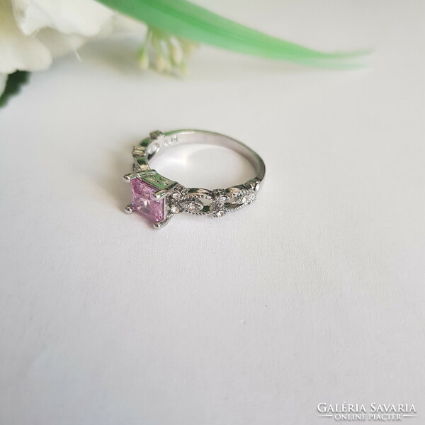 New Pink Crystal Rhinestone 925 Sterling Silver Ring - US Sizes 9 and 9.5