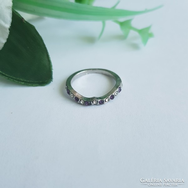 New purple-crystal slightly wavy ring with rhinestones - usa 6 / eu 52 / ø16.5mm