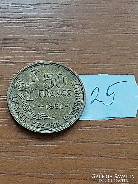 France 50 francs francs 1951 aluminum bronze, rooster 25.